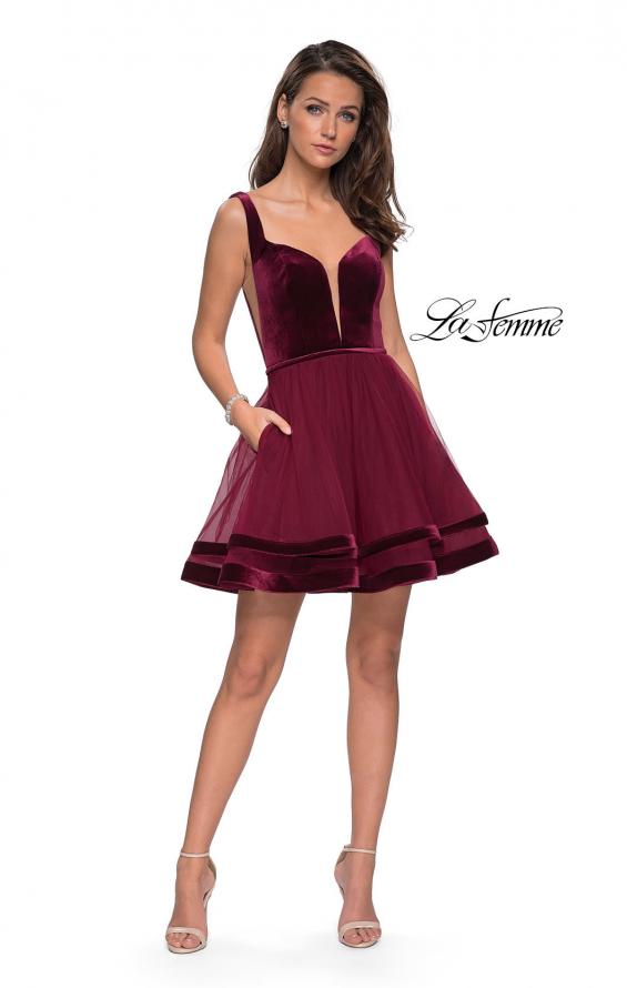 Picture of: Velvet and Tulle Two Piece Set with Pockets and Open Back in Burgundy, Style: 26701, Detail Picture 1