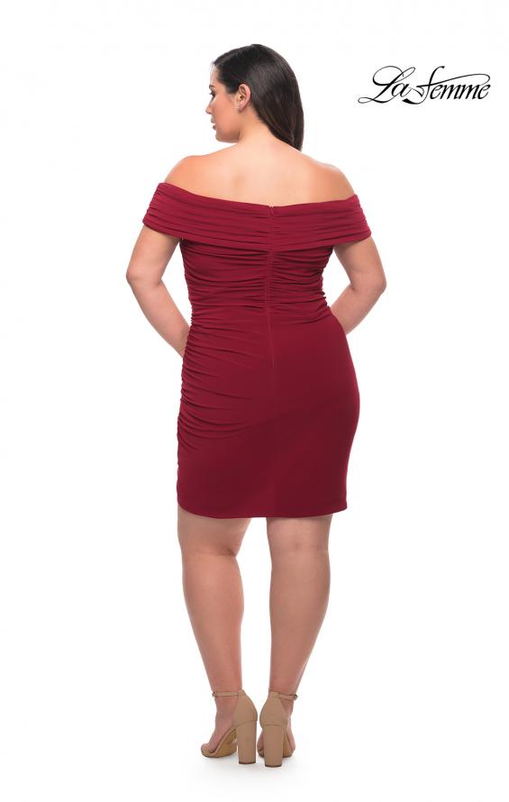 Picture of: Plus Size Short Jersey Off the Shoulder Dress in Burgundy, Style: 29521, Back Picture