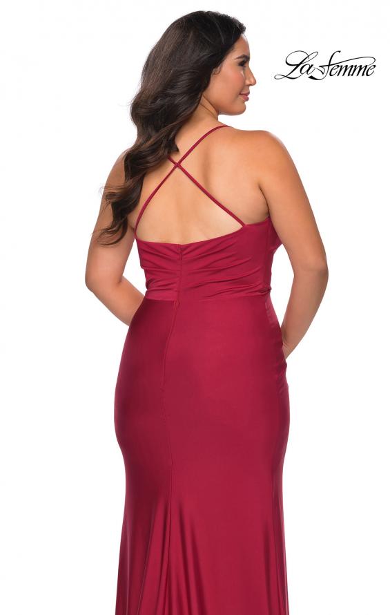 Picture of: Jersey Prom Dress for Curves with Slit and Criss Cross Back in Burgundy, Style: 29022, Detail Picture 4