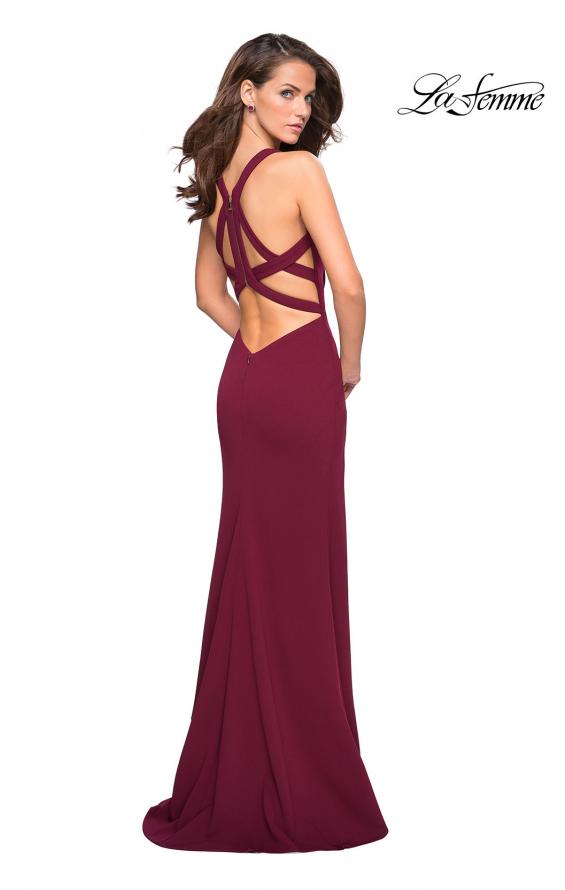Picture of: Long Jersey Prom Dress With Exposed Back Zipper in Burgundy, Style: 27031, Detail Picture 2