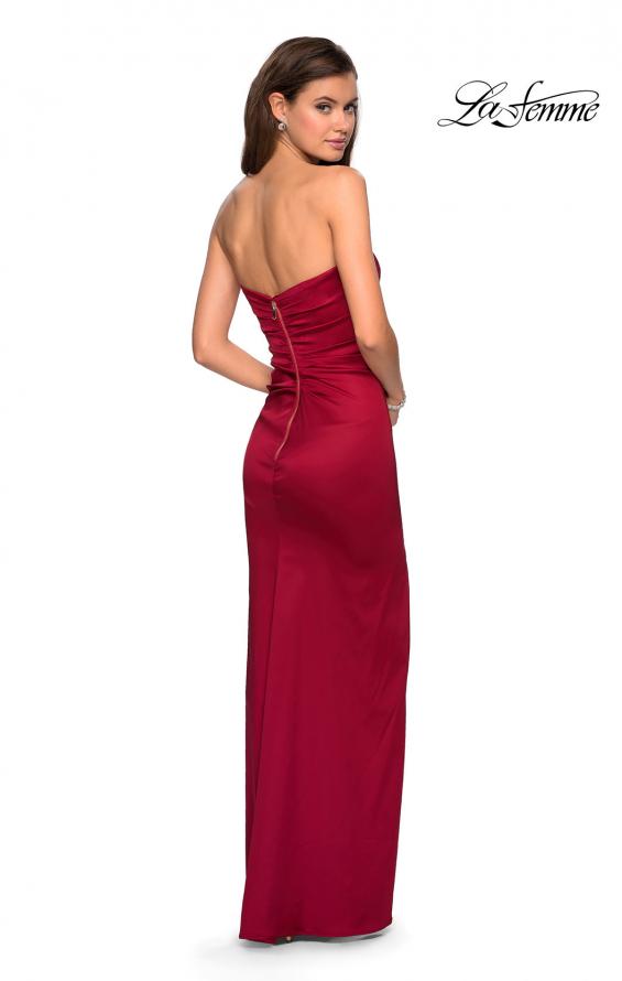 Picture of: Strapless Form Fitting Satin Dress with Side Leg Slit in Burgundy, Style: 27787, Detail Picture 2