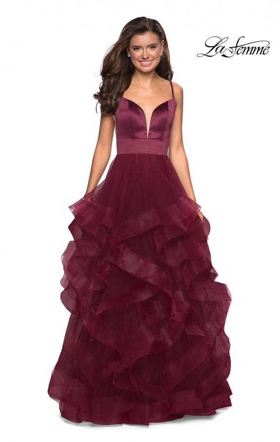 Picture of: Tulle A Line Dress with Plunging Sweetheart Neckline in Burgundy, Style: 27024, Detail Picture 3