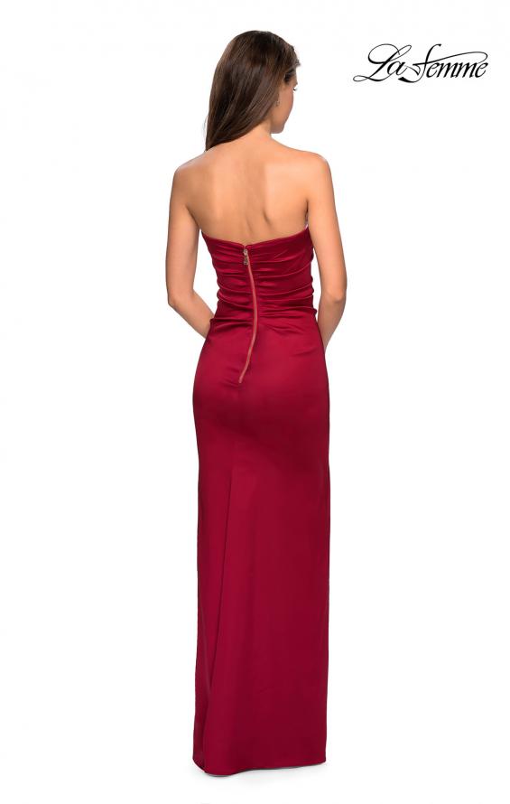 Picture of: Strapless Form Fitting Satin Dress with Side Leg Slit in Burgundy, Style: 27787, Detail Picture 4
