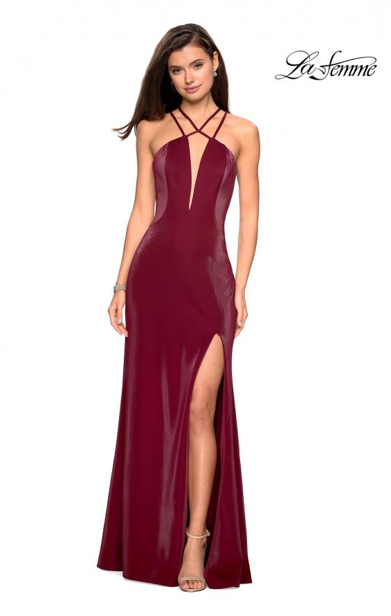 Picture of: Long Prom Dress with High Neckline and Cut Outs in Burgundy, Style: 26963, Detail Picture 5