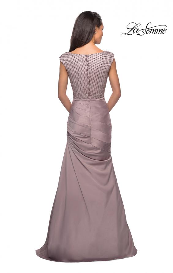 Picture of: Floor Length Gown with Beading and Cap Sleeves in Champagne, Style: 25471, Back Picture