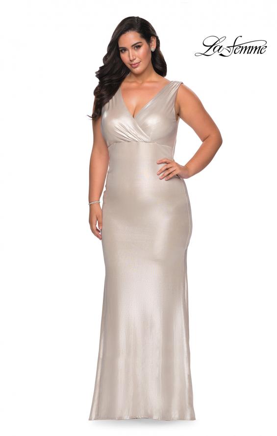 Picture of: Long Plus Size Dress in Metallic Jersey in Champagne, Style: 28857, Main Picture