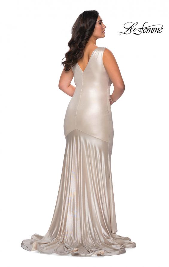 Picture of: Long Plus Size Dress in Metallic Jersey in Champagne, Style: 28857, Back Picture