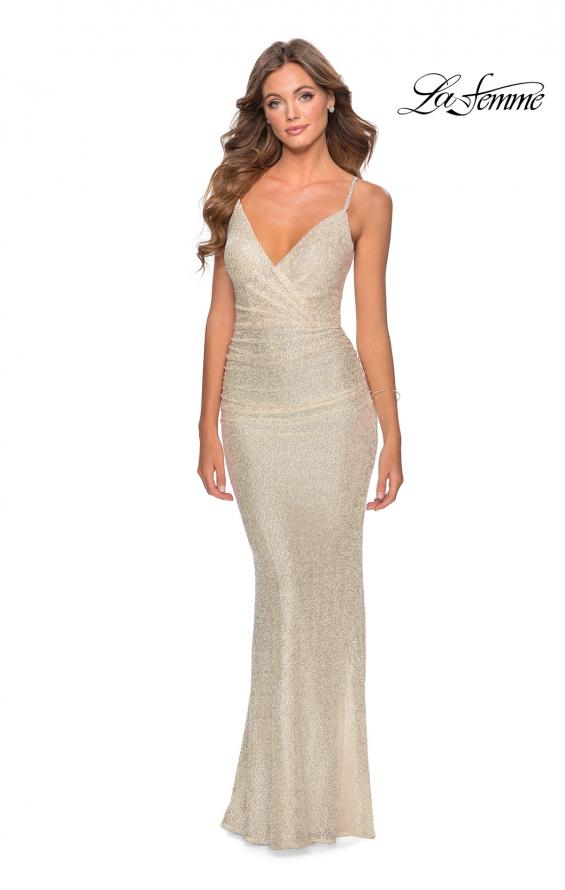 Picture of: Ruched Sequin Floor Length Prom Dress in Champagne, Style: 28335, Detail Picture 1