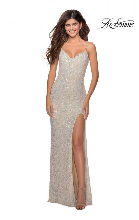 Picture of: Long Sequin Gown in Pastel Colors in Champagne, Style: 28441, Detail Picture 1