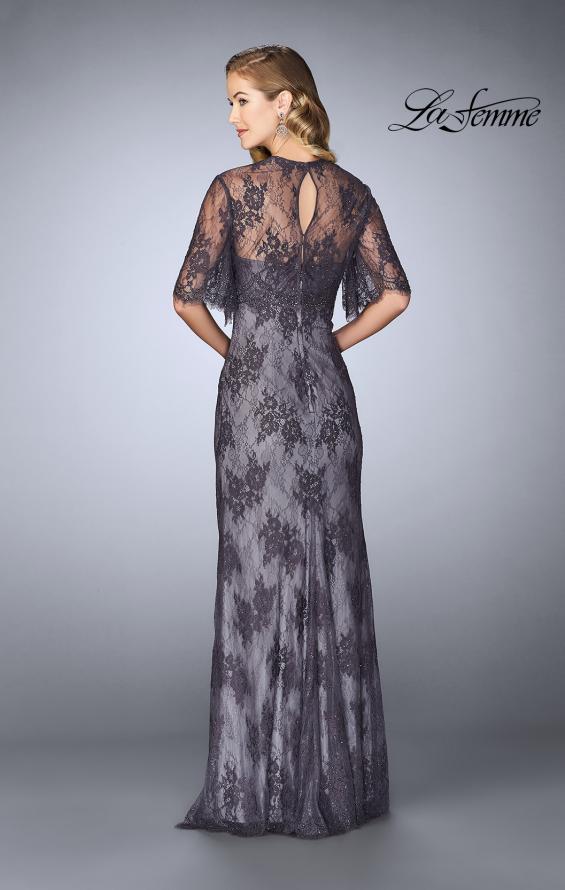 Picture of: Evening Strapless Lace Dress with Matching Lace Shawl in Charcoal, Style: 24856, Back Picture