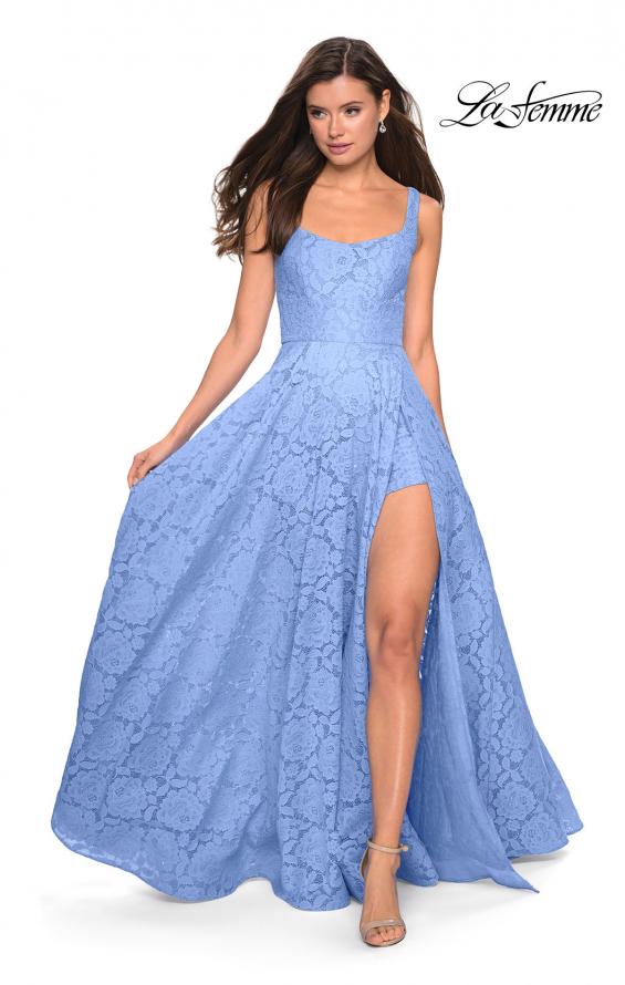 Picture of: Long Lace Prom Dress with Attached Shorts in Cloud Blue, Style: 27476, Detail Picture 10