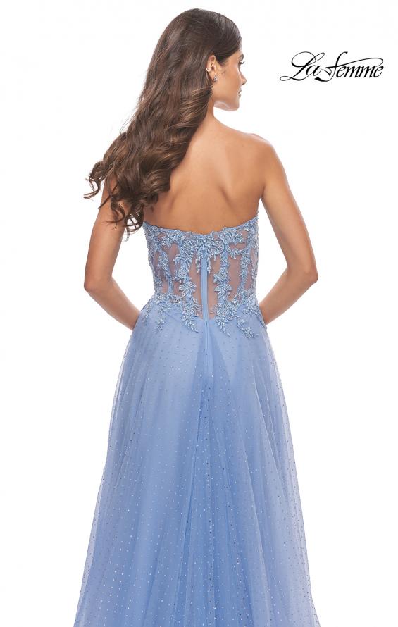 Picture of: Rhinestone Tulle Gown with Sheer Lace Bodice in Cloud Blue, Style: 31367, Detail Picture 13