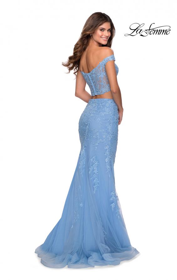Picture of: Two Piece Off the Shoulder Lace Dress with Tulle Skirt in Cloud Blue, Style: 28682, Back Picture