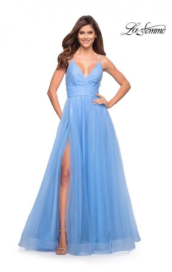 Picture of: A-line Tulle Gown with V Neckline and Pockets in Cloud Blue, Style: 30180, Detail Picture 3