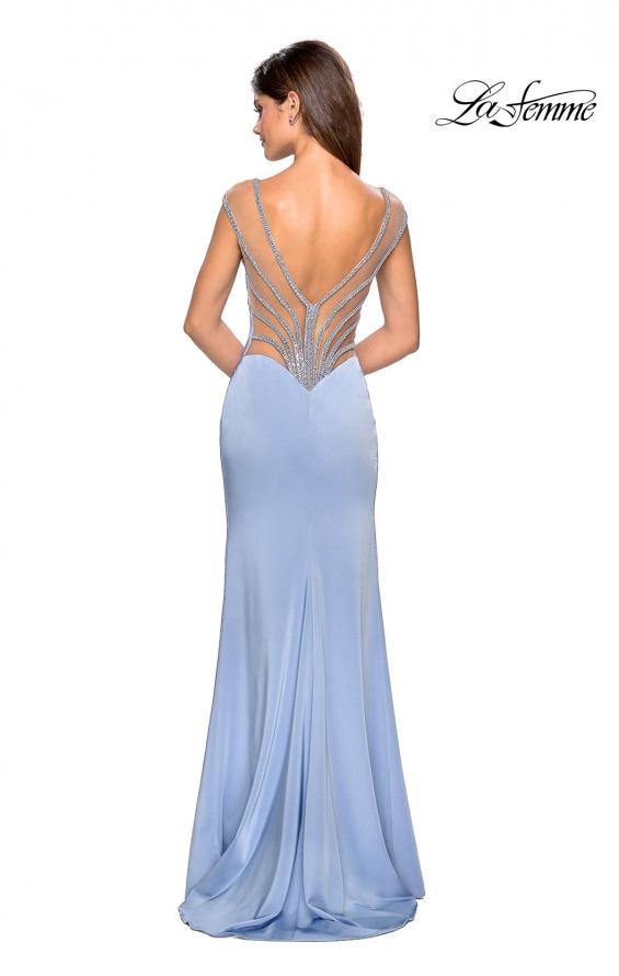 Picture of: Long Gown with Intricate Tape Beading and Illusion Detail in Cloud Blue, Style: 27081, Detail Picture 5