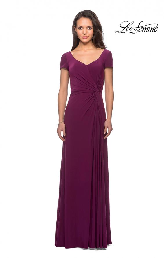 Picture of: Jersey Evening Dress with Side Knot Detail and Ruching in Dark Berry, Style: 27872, Detail Picture 1