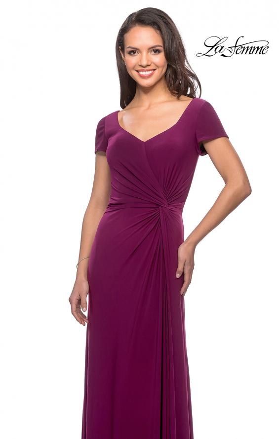 Picture of: Jersey Evening Dress with Side Knot Detail and Ruching in Dark Berry, Style: 27872, Detail Picture 4