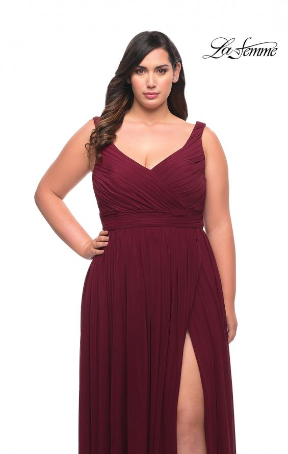 Picture of: Net Jersey Plus Size Long Dress with Slit and V Neck in Dark Berry, Style: 29075, Detail Picture 12