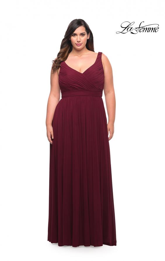 Picture of: Net Jersey Plus Size Long Dress with Slit and V Neck in Dark Berry, Style: 29075, Detail Picture 7