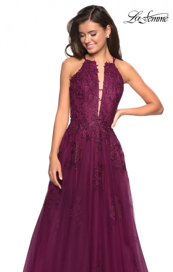 Picture of: Tulle Prom Dress with Lace Bodice and Strappy Back in Burgundy, Style: 27143, Main Picture