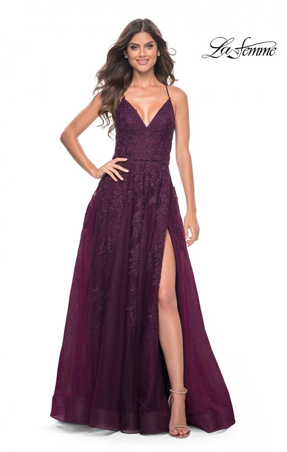 Picture of: Tulle Prom Dress with Lace Detail in Dark Berry, Style: 32303, Main Picture