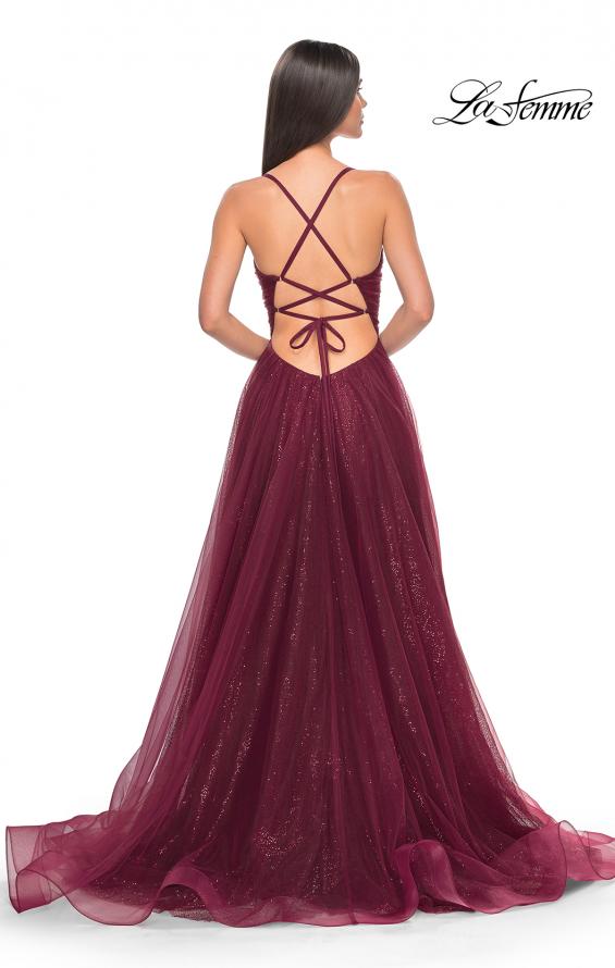 Picture of: A-Line Prom Dress with Sequin Lining and Illusion Top in Dark Berry, Style: 31986, Detail Picture 10