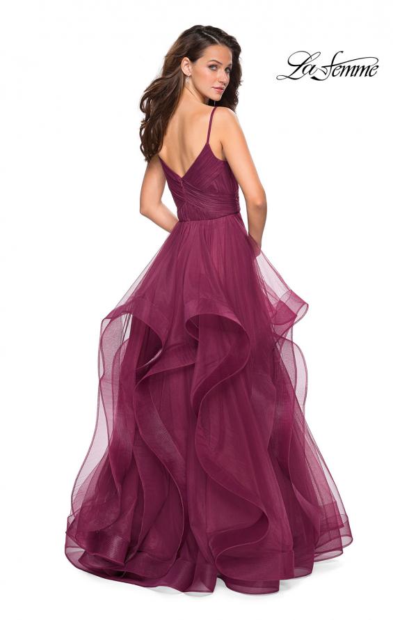 Picture of: Cascading Tulle Formal Gown with Sweetheart Neckline in Burgundy, Style: 27223, Back Picture