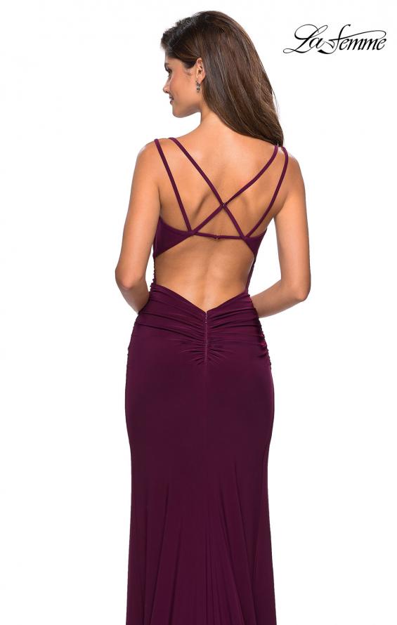 Picture of: Form Fitting Long Jersey Dress with Ruching in Burgundy, Style: 27564, Back Picture