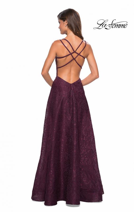 Picture of: Lace Prom Dress with Illusion Neckline and Slit in Burgundy, Style: 27612, Back Picture