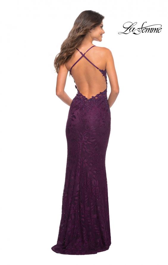 Picture of: Lace Prom Dress with Illusion Embellished Sides in Dark Berry, Back Picture