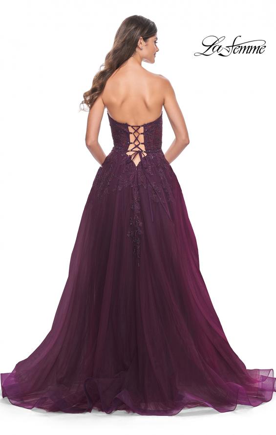 Picture of: Tulle Prom Dress with Lace Detail in Dark Berry, Style: 32303, Back Picture