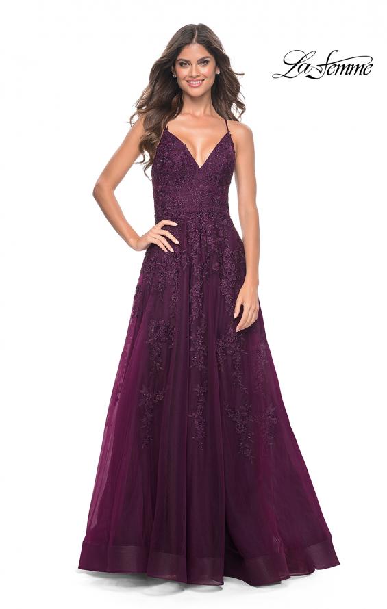 Picture of: Tulle Prom Dress with Lace Detail in Dark Berry, Style: 32303, Detail Picture 4