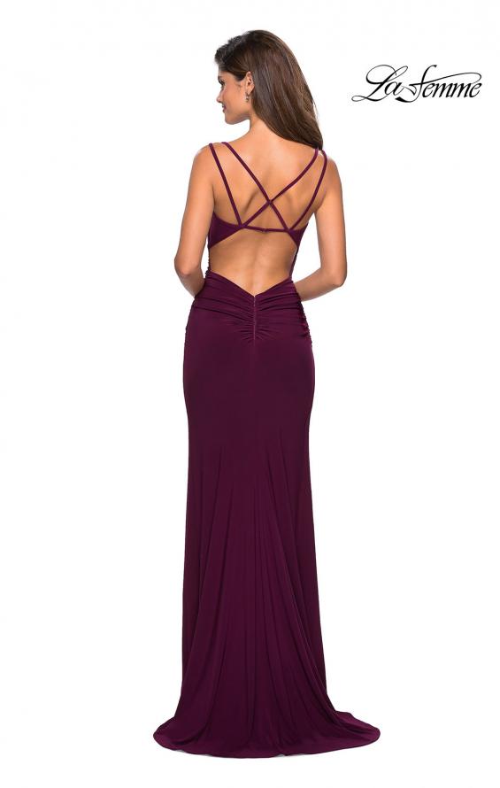 Picture of: Form Fitting Long Jersey Dress with Ruching in Burgundy, Style: 27564, Detail Picture 5