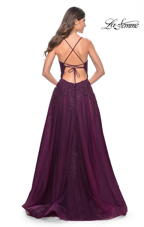 Picture of: Tulle Prom Dress with Lace Detail in Dark Berry, Style: 32303, Detail Picture 5