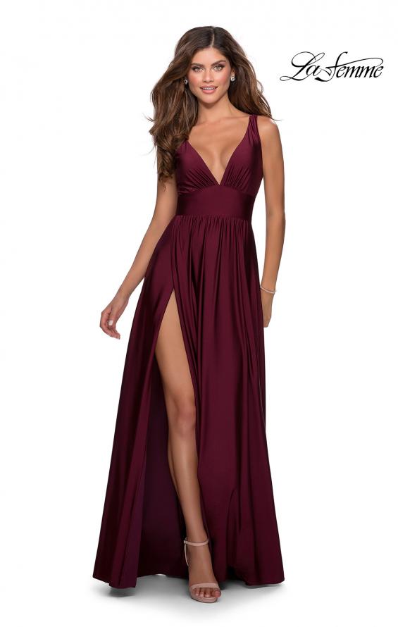 Picture of: Empire Waist Prom Gown with Deep V Neckline in Burgundy, Style: 28547, Detail Picture 7