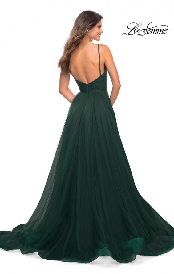 Picture of: A-line Tulle Gown with V Neckline and Pockets in Dark Emerald, Back Picture