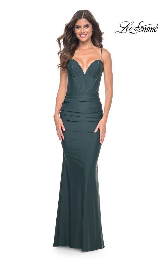 Picture of: Jersey Dress with Bustier Top and Illusion Back in Dark Emerald, Style: 32257, Detail Picture 5
