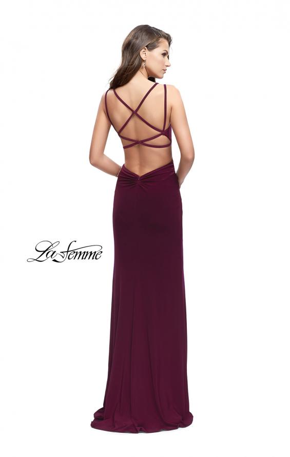 Picture of: Long Classic Prom Dress with Side Leg Slit and Deep V in Burgundy, Style: 25648, Detail Picture 5