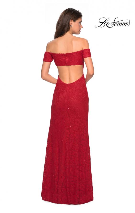 Picture of: Off The Shoulder Long Stretch Lace Prom Dress in Deep Red, Style: 26998, Detail Picture 2