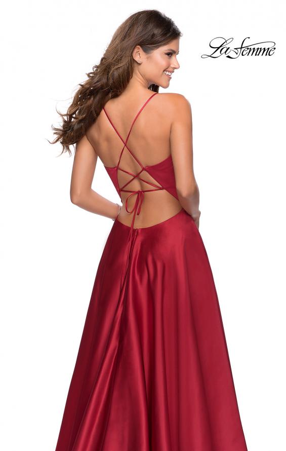 Picture of: V-Neck Satin Prom Dress with Lace Up Back in Deep Red, Style: 28628, Detail Picture 2