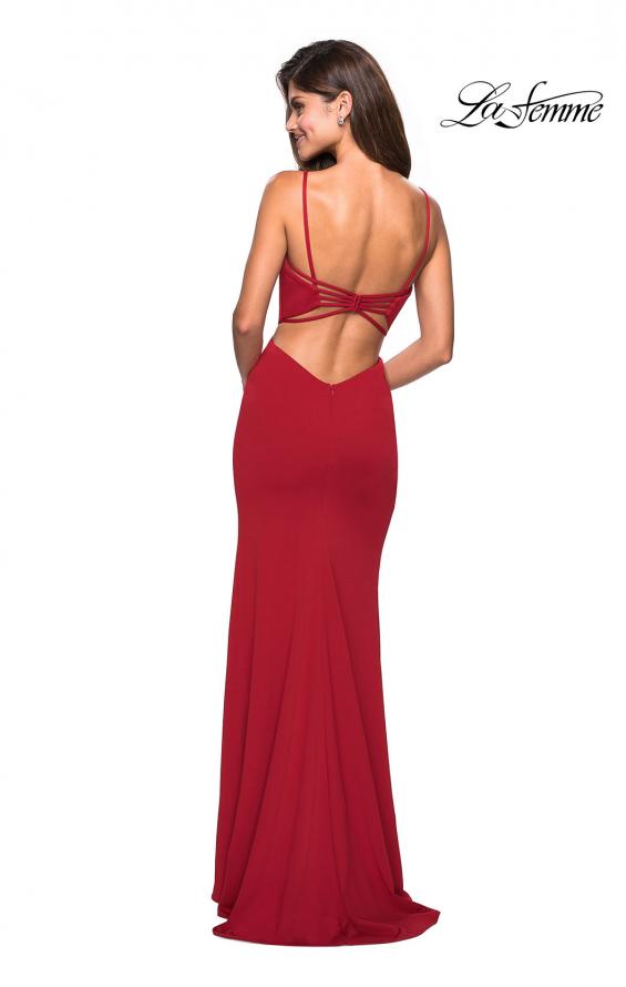 Picture of: Form Fitting Long Dress with Cut Outs and Strappy Back in Deep Red, Style: 27516, Detail Picture 4