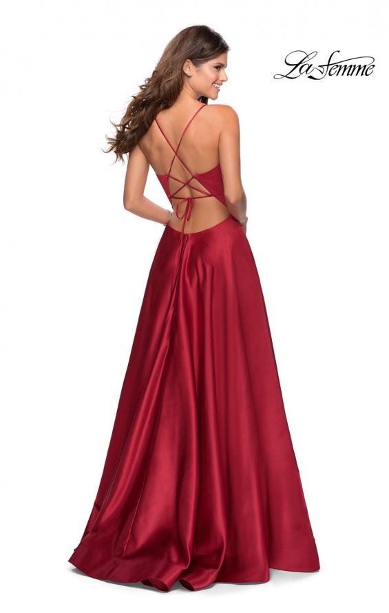 Picture of: V-Neck Satin Prom Dress with Lace Up Back in Deep Red, Style: 28628, Detail Picture 7
