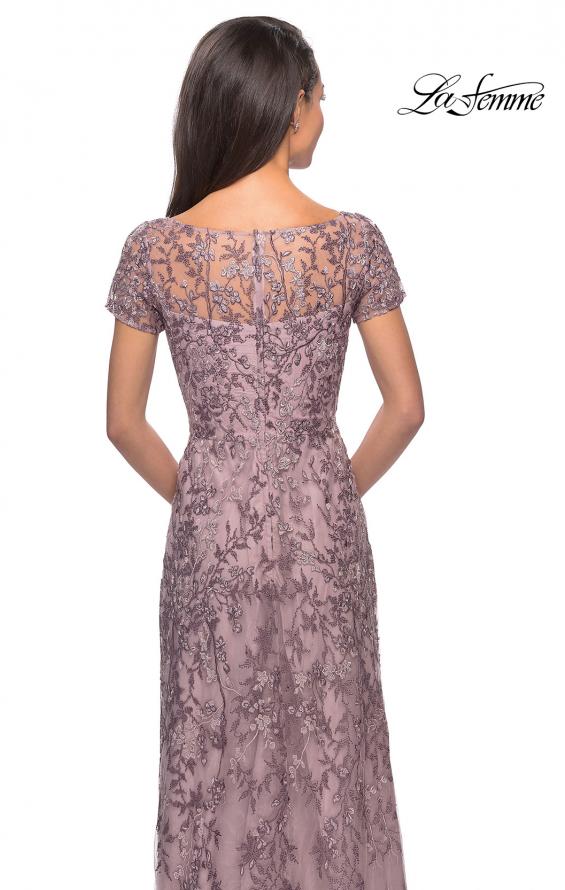 Picture of: Floral Beaded Evening Dress with Sheer Cap Sleeves in Cocoa, Style: 27956, Detail Picture 2