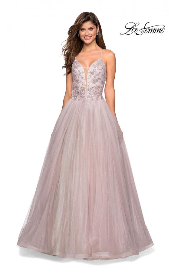 Picture of: Tulle Ball Gown with Beaded Bust Detail and Strappy Back in Dusty Mauve, Style: 27475, Main Picture