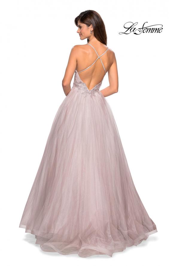 Picture of: Tulle Ball Gown with Beaded Bust Detail and Strappy Back in Dusty Mauve, Style: 27475, Back Picture