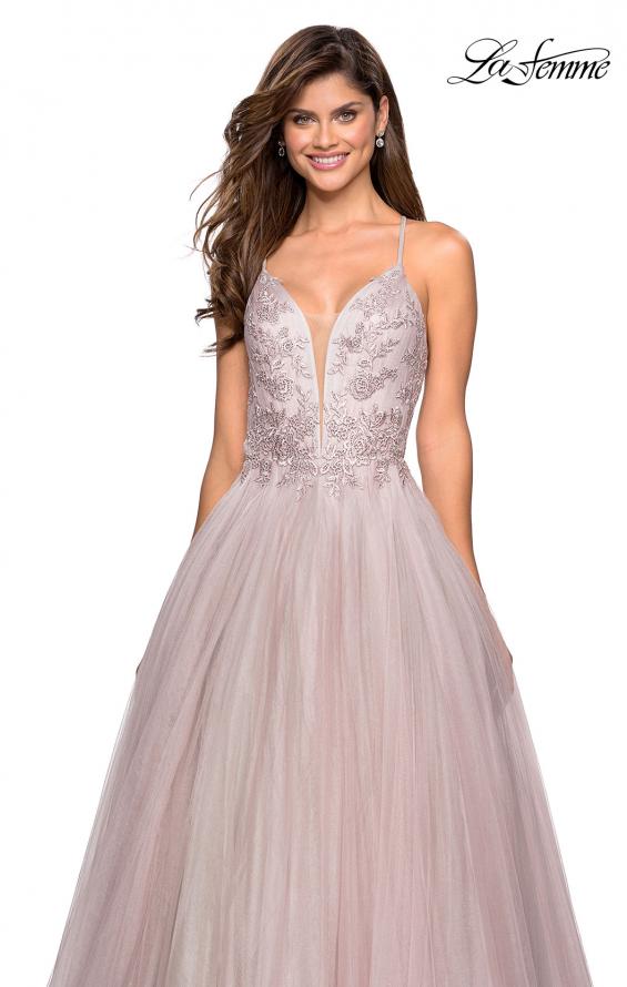 Picture of: Tulle Ball Gown with Beaded Bust Detail and Strappy Back in Dusty Mauve, Style: 27475, Back Picture