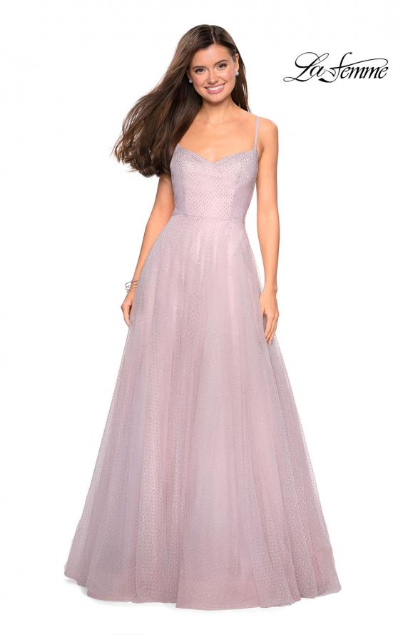 Picture of: Rhinestone A-Line Tulle Prom Dress in Dusty Mauve, Style: 27608, Detail Picture 5