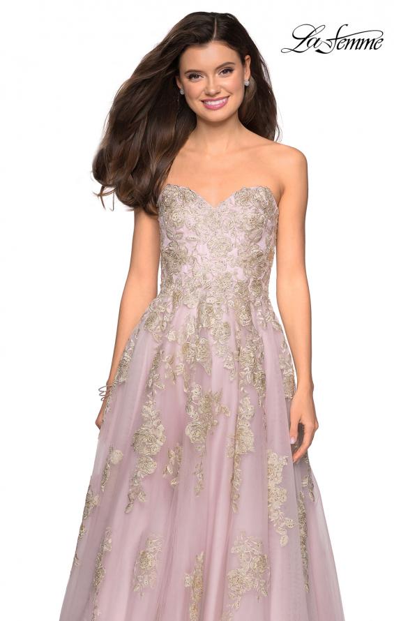 Picture of: Floral Embellished Strapless Prom Gown in Dusty Pink, Style: 27731, Main Picture