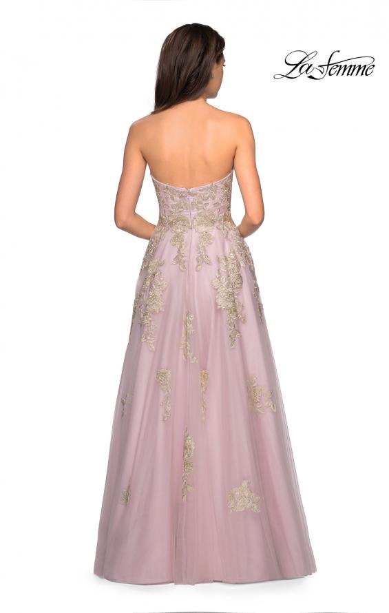 Picture of: Floral Embellished Strapless Prom Gown in Dusty Pink, Style: 27731, Back Picture