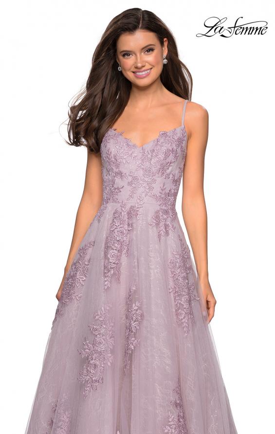 Picture of: Classic Lace A Line Dress with V Neckline and Pockets in Dusty Pink, Style: 27492, Detail Picture 5